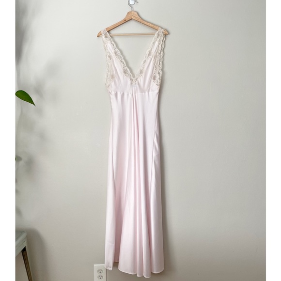 SOLD// Vintage Christian Dior Baby Pink Satin Lingerie Maxi Slip Dress - Picture 4 of 15